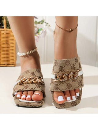 Colorblock Metal Chain Square Toe Slippers