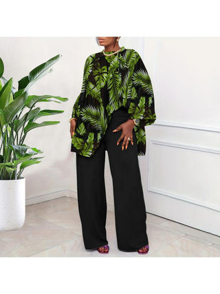 Print Lantern Sleeve Loose Pant Sets