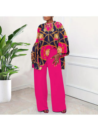 Print Lantern Sleeve Loose Pant Sets