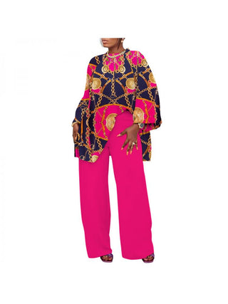 Print Lantern Sleeve Loose Pant Sets