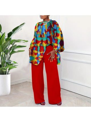 Print Lantern Sleeve Loose Pant Sets