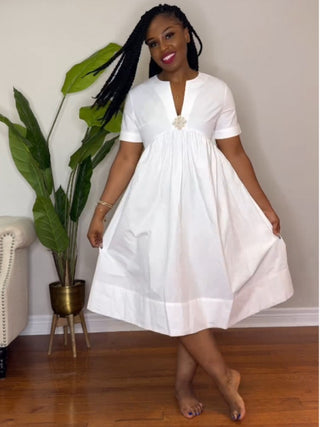 V Neck Baggy Short Sleeve Midi Dress