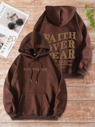 Letter Printed Loose Kangaroo Pocket Hoodie