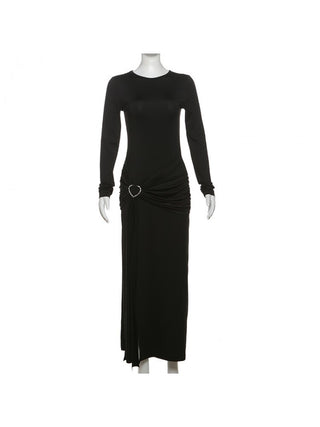 Irregular Ruched Split Hem Fitted Maxi Dress