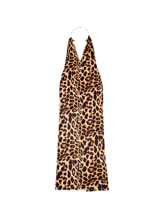 Leopard Halter Deep V Neck Backless Maxi Dress