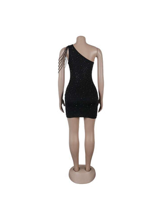 Hollow Out Beading One-shoulder Mini Dress