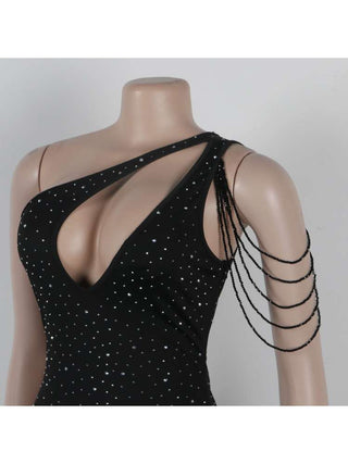 Hollow Out Beading One-shoulder Mini Dress