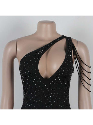 Hollow Out Beading One-shoulder Mini Dress