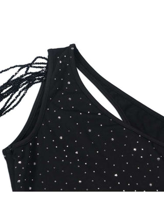 Hollow Out Beading One-shoulder Mini Dress