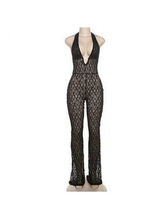 Perspective Halter V Neck Backless Jumpsuits