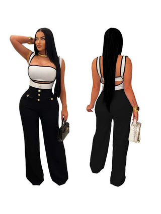 Colorblock Backless High Rise Sleeveless Jumpsuits