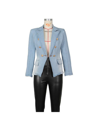 Distressed Denim Buckle Lapel Blazers Jackets