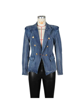 Distressed Denim Buckle Lapel Blazers Jackets