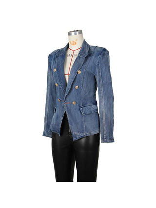 Distressed Denim Buckle Lapel Blazers Jackets