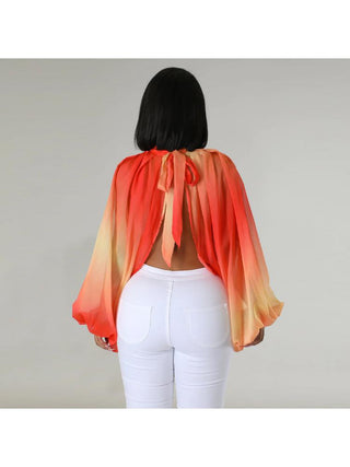 Print Batwing Sleeve Chiffon Design Tops