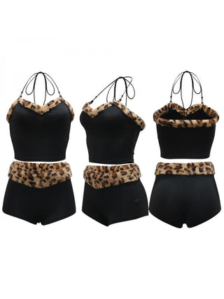 Leopard Pattern Patchwork Halter Shorts Sets