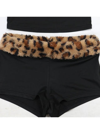 Leopard Pattern Patchwork Halter Shorts Sets