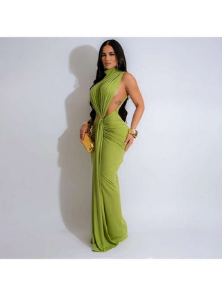 Solid Color Ruched Split Hem Sleeveless Maxi Dress