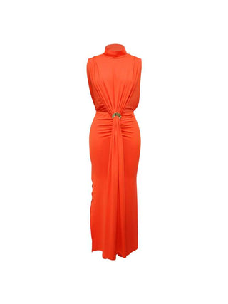 Solid Color Ruched Split Hem Sleeveless Maxi Dress