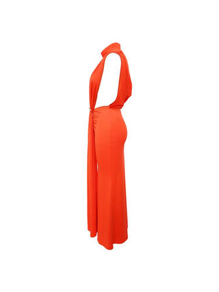 Solid Color Ruched Split Hem Sleeveless Maxi Dress