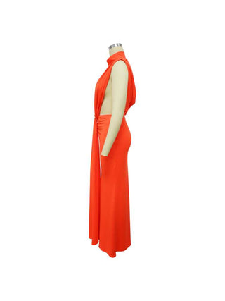 Solid Color Ruched Split Hem Sleeveless Maxi Dress