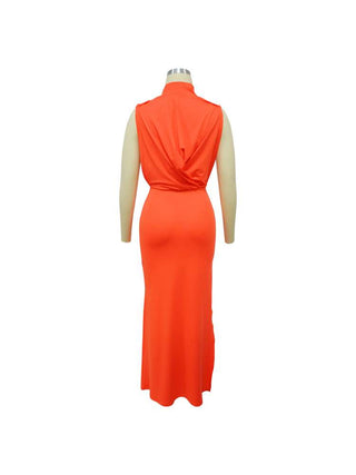 Solid Color Ruched Split Hem Sleeveless Maxi Dress