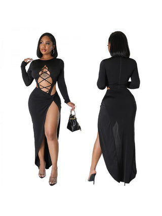 Tie-wrap Hollow-out Split Hem Bodysuit And Skirt Sets