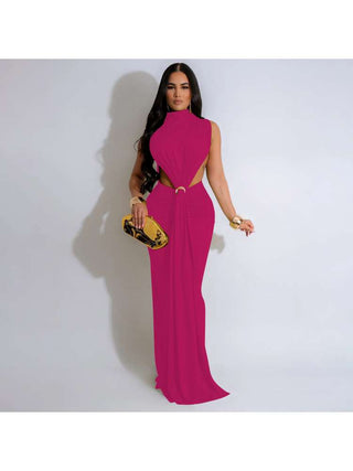 Solid Color Ruched Split Hem Sleeveless Maxi Dress