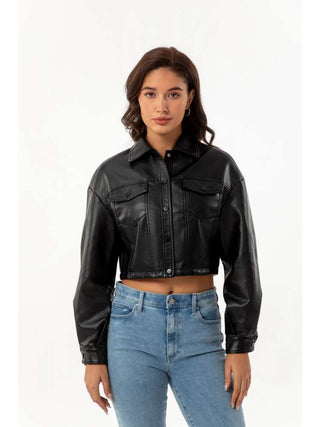 Long Sleeve Single Breasted Fine Leather Jacket