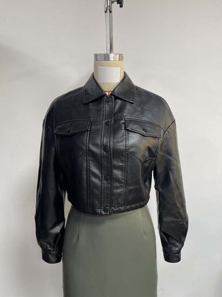 Long Sleeve Single Breasted Fine Leather Jacket