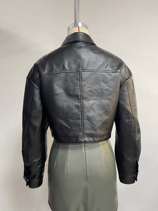 Long Sleeve Single Breasted Fine Leather Jacket