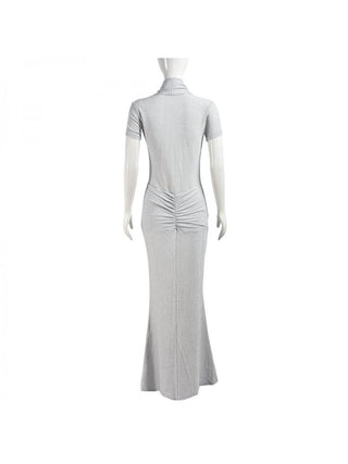 Ruched Hollow-out V Neck Short Sleeve Maxi Dress