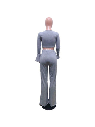 Plain Tie Front Bare Waist Flared Pant Sets