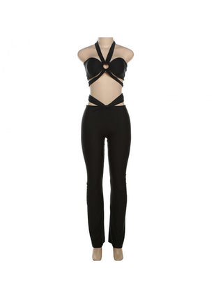 Halter Hollow-out Backless Pant Sets