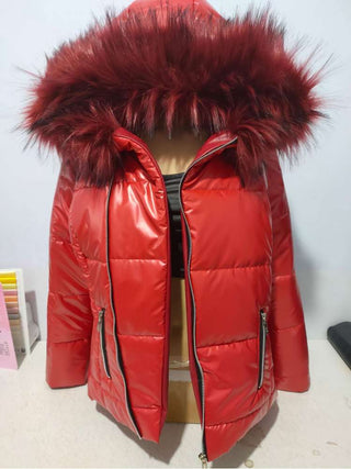 Patchwork Fur Hooded Zipper Down Coats