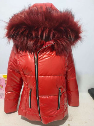 Patchwork Fur Hooded Zipper Down Coats