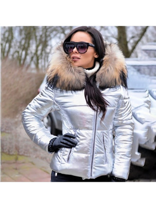 Patchwork Fur Hooded Zipper Down Coats