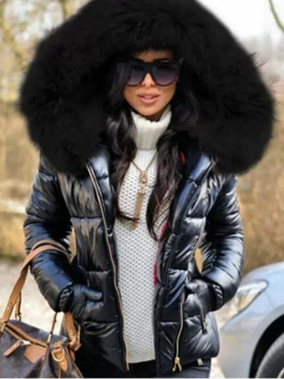 Patchwork Fur Hooded Zipper Down Coats