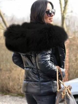 Patchwork Fur Hooded Zipper Down Coats