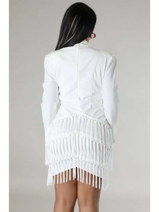 Fringe Pure Color Long Sleeve Blazer Dresses