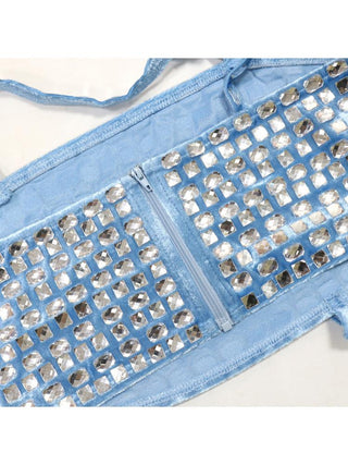 Patchwork Hotfix Rhinestones Cropped Pant Sets