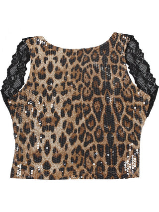 Leopard Sequin Lace Backless Tanks