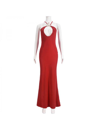 Metal Decor Hollow-out Sleeveless Maxi Dress