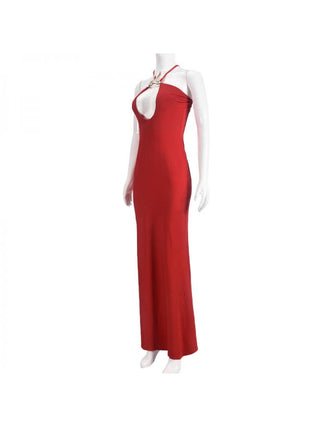 Metal Decor Hollow-out Sleeveless Maxi Dress