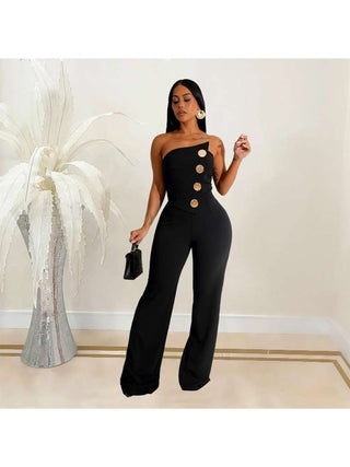 Strapless Buckle Patchwork Straight Jumpsuits