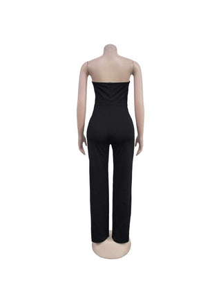 Strapless Buckle Patchwork Straight Jumpsuits