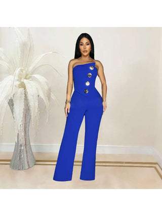 Strapless Buckle Patchwork Straight Jumpsuits