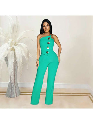 Strapless Buckle Patchwork Straight Jumpsuits