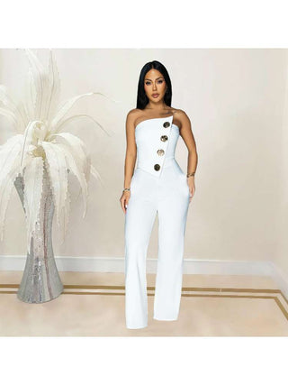 Strapless Buckle Patchwork Straight Jumpsuits