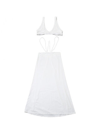 V Neck Cropped Tank Drawstring Skirt Sets